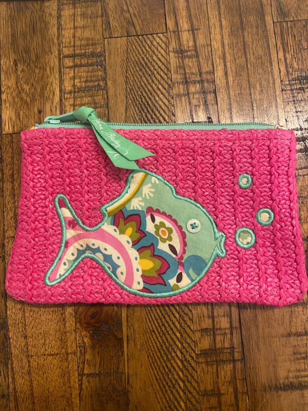 Vera Bradley SEASHORE Zip Pouch with Floral Fish Applique
